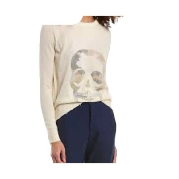 Zadig & Voltaire Miss Camo Skull Strass Sweater Women’s Cream Size Medium - Picture 2 of 12